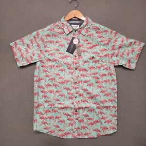Distortion Men's Flamingo Short Sleeve Button Up‎ Shirt Size Small NWT
